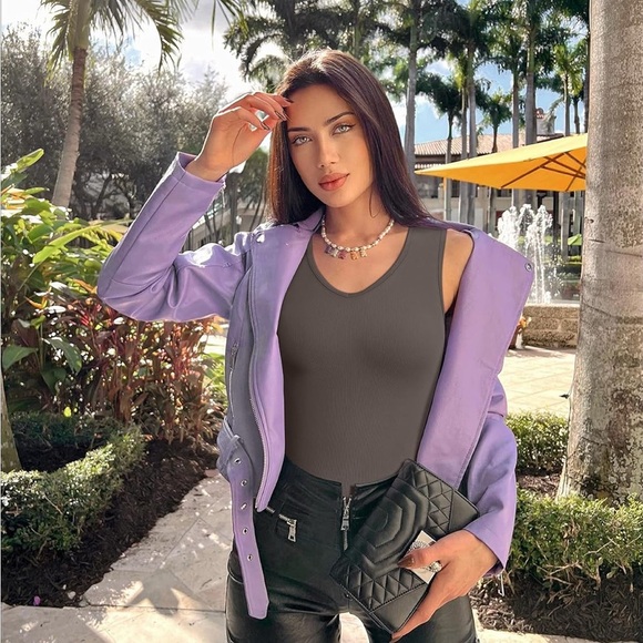 OQQ Women’s 1 Piece Sexy Ribbed V Neck Tank Top Bodysuit Brown SKU002 - Picture 5 of 6